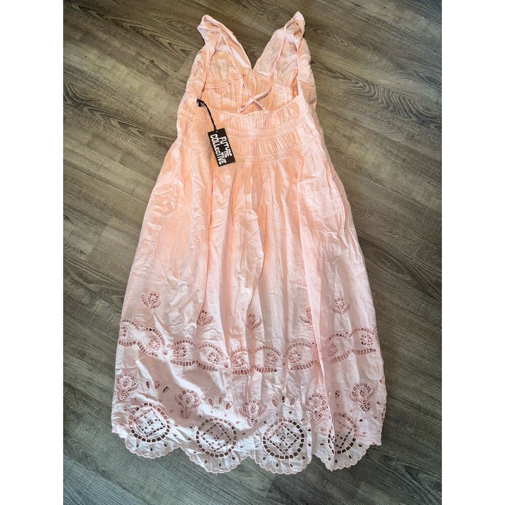 Future Collective Women’s 1X Pink Eyelet Embroidered Midi Dress Sleeveless NWT - Picture 2 of 6